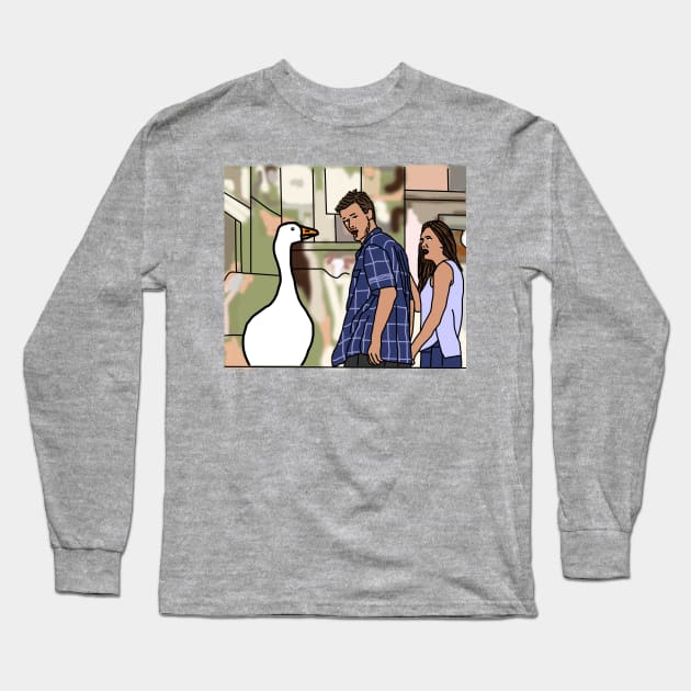 Gaming Goose and the Distracted Boyfriend Meme Long Sleeve T-Shirt by ellenhenryart